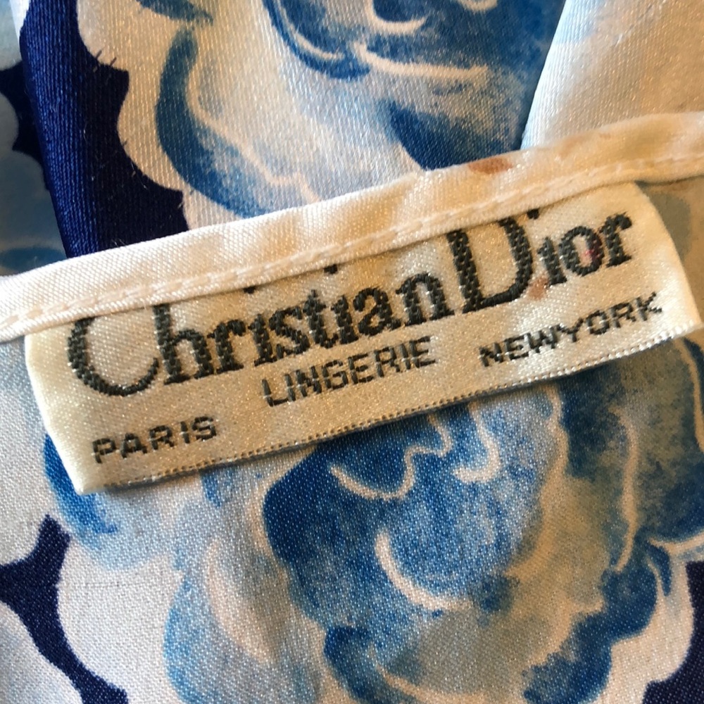 Vintage CHRISTIAN DIOR size M/L Silk Floral Long Nightie Classic Gown Blue White - Picture 9 of 16